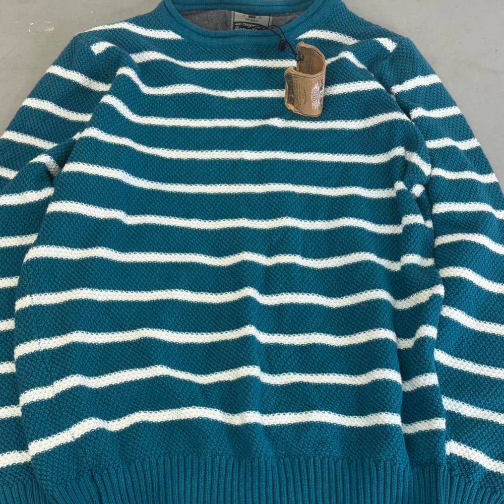 XIOS New York Teal Striped Cotton Knit Sweater M Coastal Preppy NWT